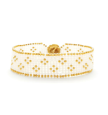 Brazalete Telar Dorado Delgado Miniflor Perla